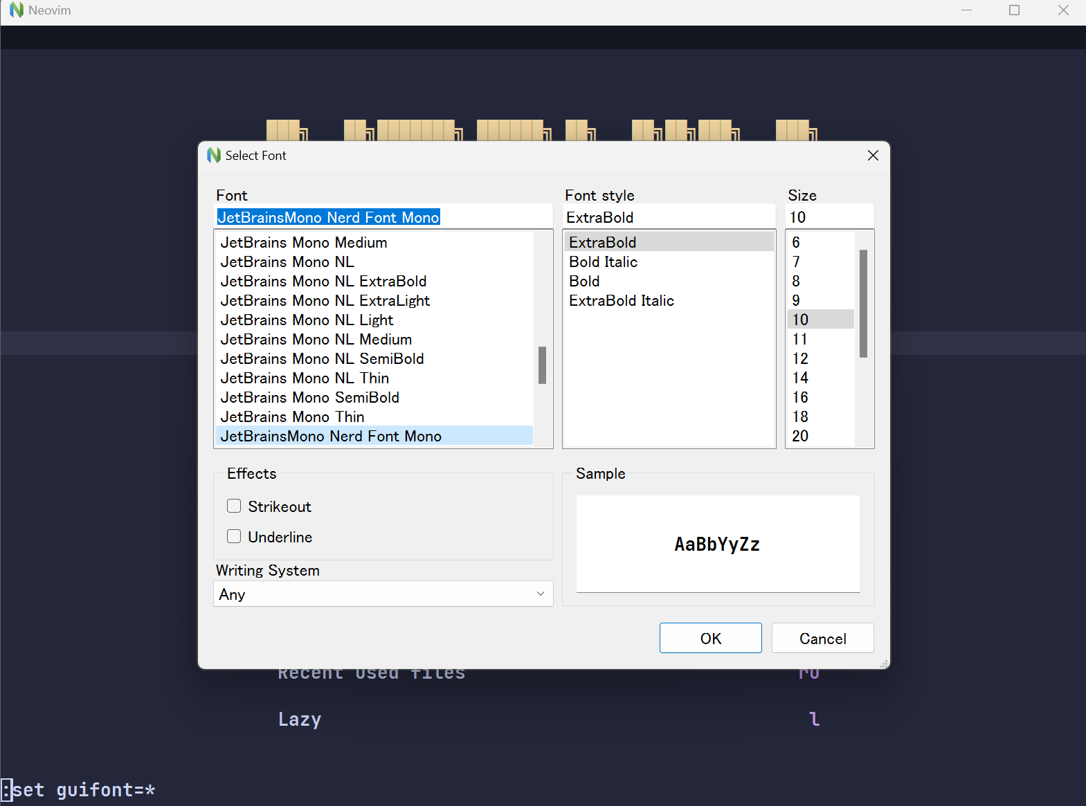 Neovimで :set guifont=*を実行