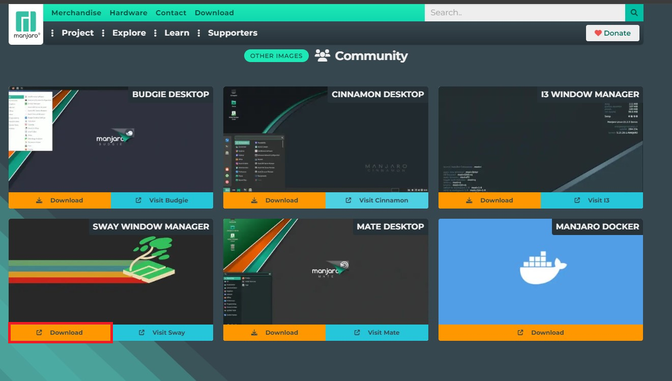 Manjaro Downloadsページ