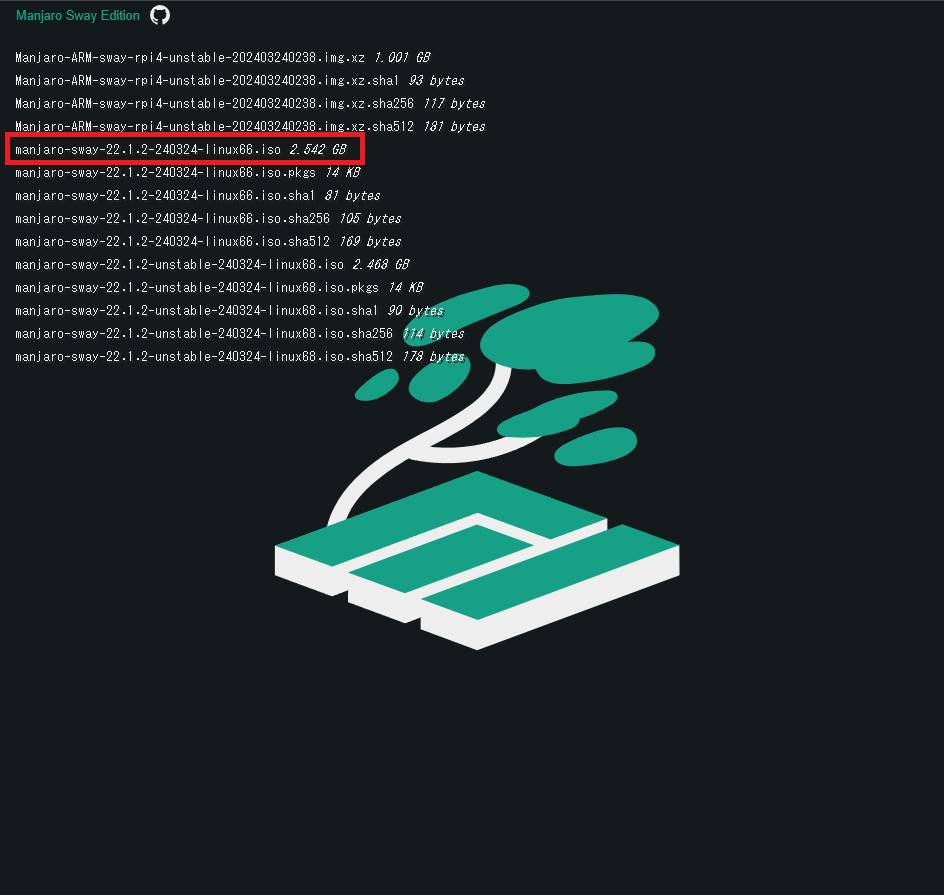 manjaro-sway-22.1.2-240331-linux66.isoを選択
