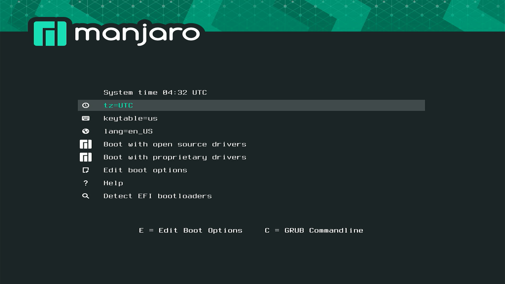 manjaroのインストール画面